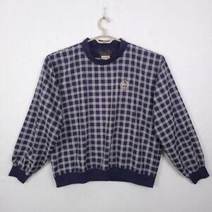 Cross Creek Windbreaker Pullover Mens Large Blue Grid North Conway Country Club